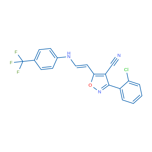 3-(2-Chlorophenyl)-5-[(E)-2-{[4-(trifluoromethyl)phenyl]amino}ethenyl]-1,2-oxazole-4-carbonitrile 1g