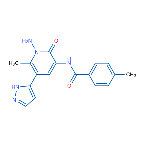 N-[1-Amino-6-methyl-2-oxo-5-(1H-pyrazol-5-yl)-1,2-dihydropyridin-3-yl]-4-methylbenzamide 1g