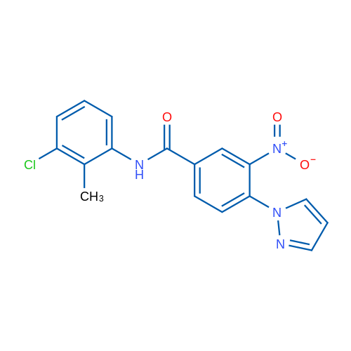 N-(3-Chloro-2-methylphenyl)-3-nitro-4-(1H-pyrazol-1-yl)benzamide 1g