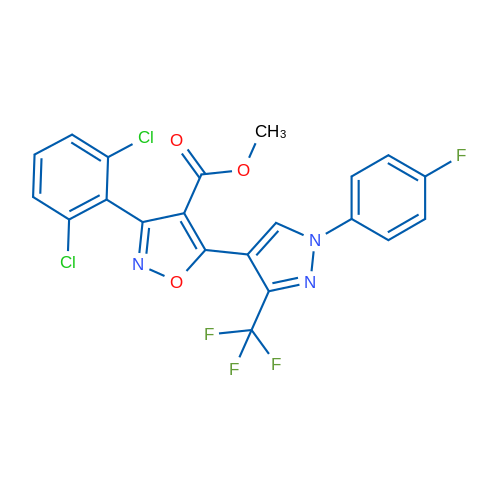 Methyl 3-(2,6-dichlorophenyl)-5-[1-(4-fluorophenyl)-3-(trifluoromethyl)-1H-pyrazol-4-yl]-1,2-oxazole-4-carboxylate 1g