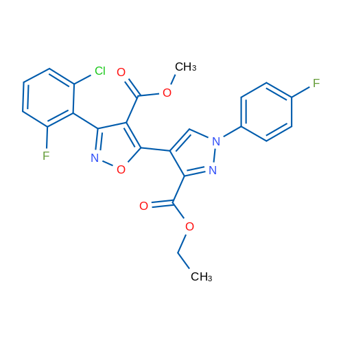 Methyl 3-(2-chloro-6-fluorophenyl)-5-[3-(ethoxycarbonyl)-1-(4-fluorophenyl)-1H-pyrazol-4-yl]-1,2-oxazole-4-carboxylate 1g