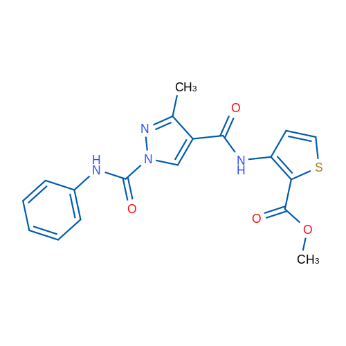 Methyl 3-[3-methyl-1-(phenylcarbamoyl)-1H-pyrazole-4-amido]thiophene-2-carboxylate 10mg