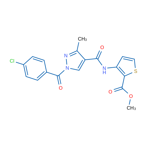 Methyl 3-[1-(4-chlorobenzoyl)-3-methyl-1H-pyrazole-4-amido]thiophene-2-carboxylate 1g