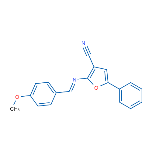 2-[(E)-[(4-Methoxyphenyl)methylidene]amino]-5-phenylfuran-3-carbonitrile 100mg