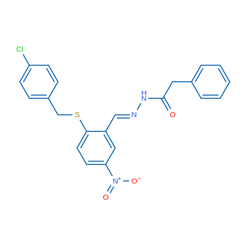 N'-[(1E)-(2-{[(4-chlorophenyl)methyl]sulfanyl}-5-nitrophenyl)methylidene]-2-phenylacetohydrazide 1g