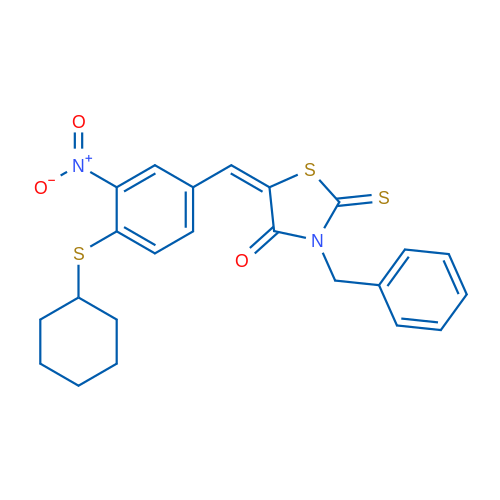 (5E)-3-Benzyl-5-{[4-(cyclohexylsulfanyl)-3-nitrophenyl]methylidene}-2-sulfanylidene-1,3-thiazolidin-4-one 1g