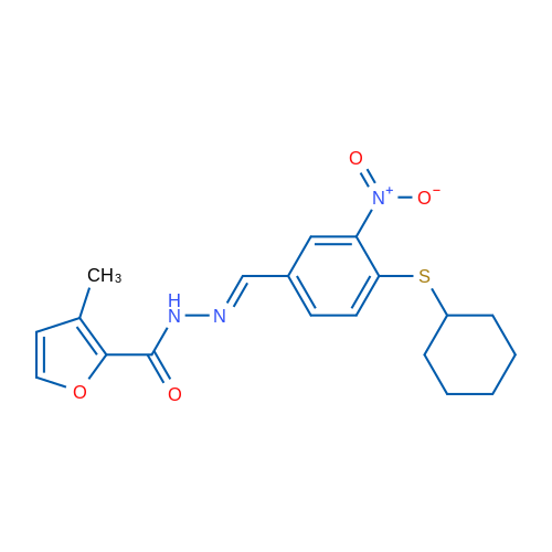 N'-[(1E)-[4-(Cyclohexylsulfanyl)-3-nitrophenyl]methylidene]-3-methylfuran-2-carbohydrazide 1g