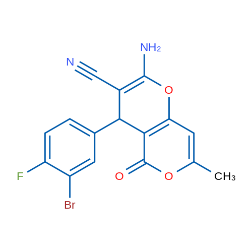 2-Amino-4-(3-bromo-4-fluorophenyl)-7-methyl-5-oxo-4H,5H-pyrano[3,2-c]pyran-3-carbonitrile 1g