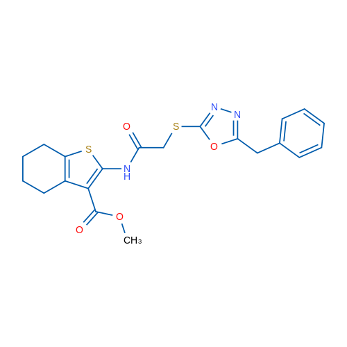 Methyl 2-(2-((5-benzyl-1,3,4-oxadiazol-2-yl)thio)acetamido)-4,5,6,7-tetrahydrobenzo[b]thiophene-3-carboxylate 1g
