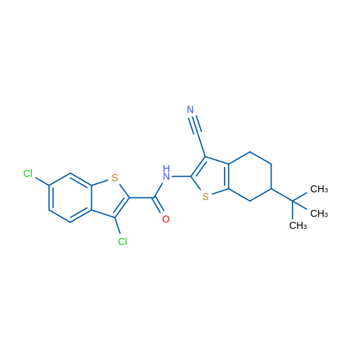 N-(6-(tert-Butyl)-3-cyano-4,5,6,7-tetrahydrobenzo[b]thiophen-2-yl)-3,6-dichlorobenzo[b]thiophene-2-carboxamide 1g