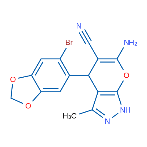 6-Amino-4-(6-bromobenzo[d][1,3]dioxol-5-yl)-3-methyl-1,4-dihydropyrano[2,3-c]pyrazole-5-carbonitrile 1g