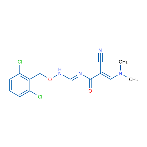 (2E)-2-Cyano-N-[(1E)-{[(2,6-dichlorophenyl)methoxy]amino}methylidene]-3-(dimethylamino)prop-2-enamide 1g