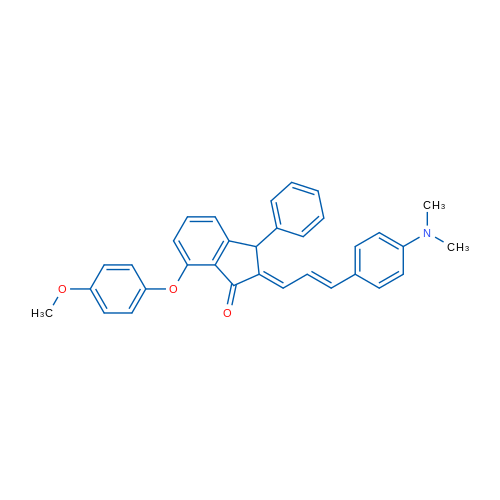(2E)-2-[(2E)-3-[4-(Dimethylamino)phenyl]prop-2-en-1-ylidene]-7-(4-methoxyphenoxy)-3-phenyl-2,3-dihydro-1H-inden-1-one 1g