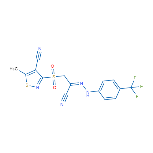 (E)-1-[(4-Cyano-5-methyl-1,2-thiazol-3-yl)sulfonyl]-N-[4-(trifluoromethyl)phenyl]methanecarbohydrazonoyl cyanide 1g