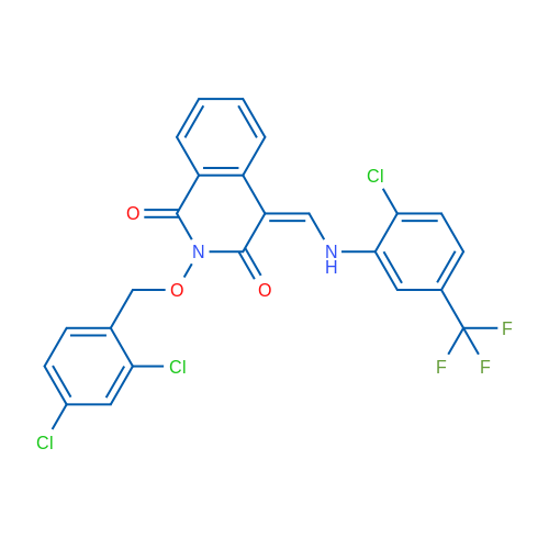 (4Z)-4-({[2-chloro-5-(trifluoromethyl)phenyl]amino}methylidene)-2-[(2,4-dichlorophenyl)methoxy]-1,2,3,4-tetrahydroisoquinoline-1,3-dione 1g