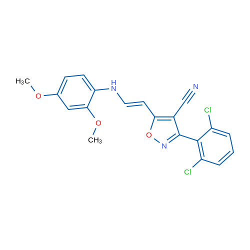3-(2,6-Dichlorophenyl)-5-[(E)-2-[(2,4-dimethoxyphenyl)amino]ethenyl]-1,2-oxazole-4-carbonitrile 1g