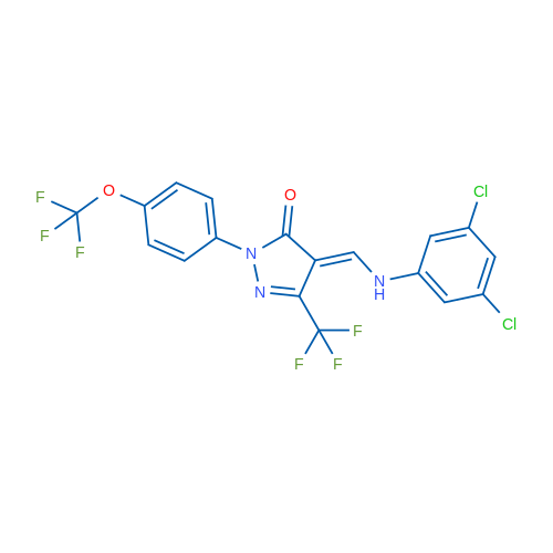 (4E)-4-{[(3,5-dichlorophenyl)amino]methylidene}-1-[4-(trifluoromethoxy)phenyl]-3-(trifluoromethyl)-4,5-dihydro-1H-pyrazol-5-one 1g