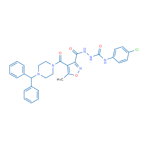 N-{[(4-chlorophenyl)carbamoyl]amino}-4-[4-(diphenylmethyl)piperazine-1-carbonyl]-5-methyl-1,2-oxazole-3-carboxamide 1g