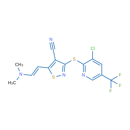 3-{[3-chloro-5-(trifluoromethyl)pyridin-2-yl]sulfanyl}-5-[(E)-2-(dimethylamino)ethenyl]-1,2-thiazole-4-carbonitrile 1g