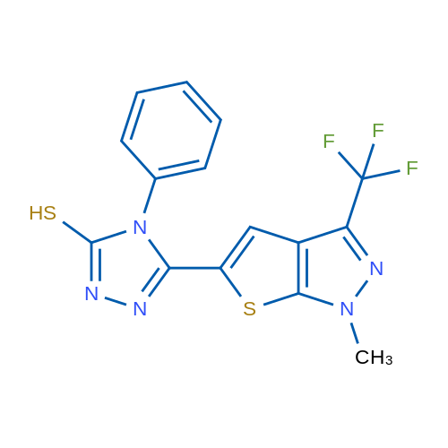 5-[1-Methyl-3-(trifluoromethyl)-1H-thieno[2,3-c]pyrazol-5-yl]-4-phenyl-4H-1,2,4-triazole-3-thiol 1g