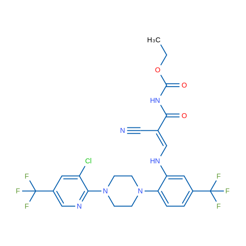 Ethyl N-[(2E)-2-{[(2-{4-[3-chloro-5-(trifluoromethyl)pyridin-2-yl]piperazin-1-yl}-5-(trifluoromethyl)phenyl)amino]methylidene}-2-cyanoacetyl]carbamate 1g