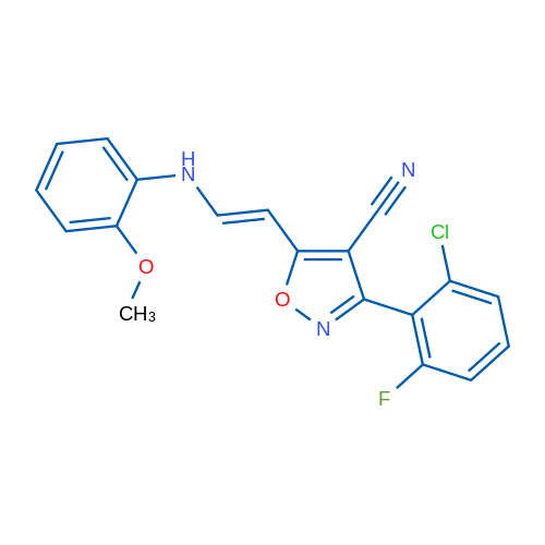 3-(2-Chloro-6-fluorophenyl)-5-[(E)-2-[(2-methoxyphenyl)amino]ethenyl]-1,2-oxazole-4-carbonitrile 1g