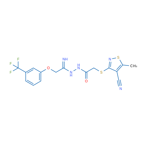 2-[(4-Cyano-5-methyl-1,2-thiazol-3-yl)sulfanyl]-N'-{2-[3-(trifluoromethyl)phenoxy]ethanimidoyl}acetohydrazide 1g