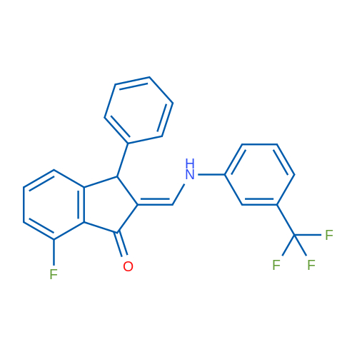(2E)-7-Fluoro-3-phenyl-2-({[3-(trifluoromethyl)phenyl]amino}methylidene)-2,3-dihydro-1H-inden-1-one 1g