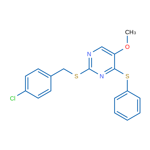 2-{[(4-chlorophenyl)methyl]sulfanyl}-5-methoxy-4-(phenylsulfanyl)pyrimidine 1g