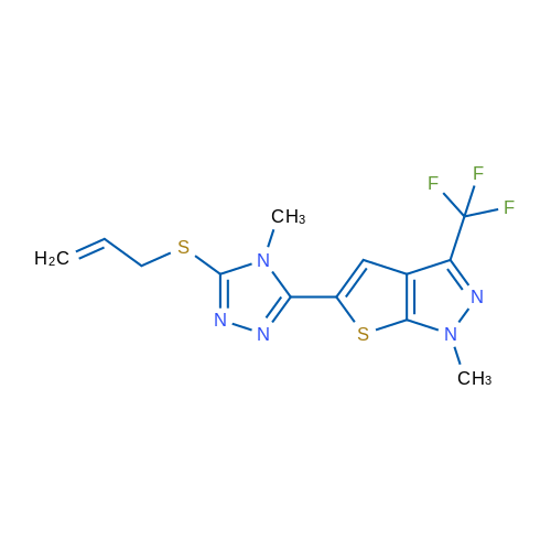4-Methyl-3-[1-methyl-3-(trifluoromethyl)-1H-thieno[2,3-c]pyrazol-5-yl]-5-(prop-2-en-1-ylsulfanyl)-4H-1,2,4-triazole 1g
