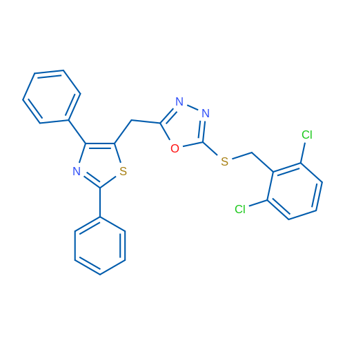 2-{[(2,6-dichlorophenyl)methyl]sulfanyl}-5-[(2,4-diphenyl-1,3-thiazol-5-yl)methyl]-1,3,4-oxadiazole 1g