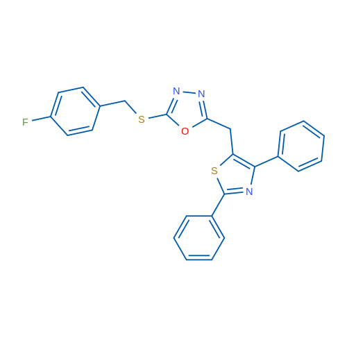 2-[(2,4-Diphenyl-1,3-thiazol-5-yl)methyl]-5-{[(4-fluorophenyl)methyl]sulfanyl}-1,3,4-oxadiazole 1g