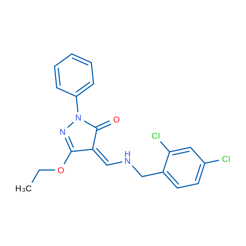 (4Z)-4-({[(2,4-dichlorophenyl)methyl]amino}methylidene)-3-ethoxy-1-phenyl-4,5-dihydro-1H-pyrazol-5-one 1g