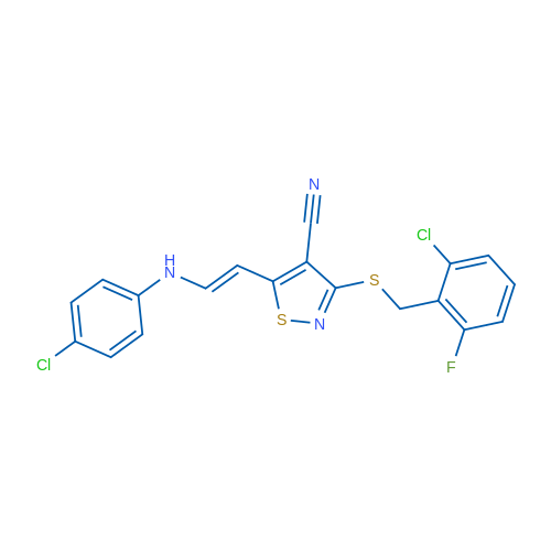 3-{[(2-chloro-6-fluorophenyl)methyl]sulfanyl}-5-[(E)-2-[(4-chlorophenyl)amino]ethenyl]-1,2-thiazole-4-carbonitrile 1g