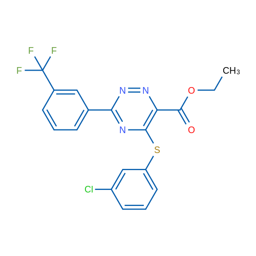 Ethyl 5-[(3-chlorophenyl)sulfanyl]-3-[3-(trifluoromethyl)phenyl]-1,2,4-triazine-6-carboxylate 1g