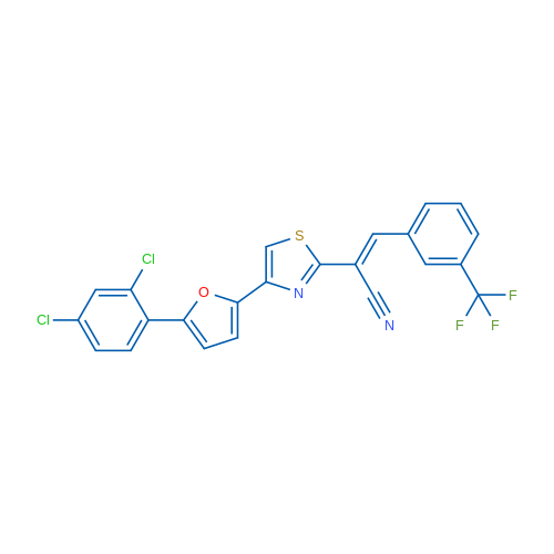 (2E)-2-{4-[5-(2,4-dichlorophenyl)furan-2-yl]-1,3-thiazol-2-yl}-3-[3-(trifluoromethyl)phenyl]prop-2-enenitrile 1g