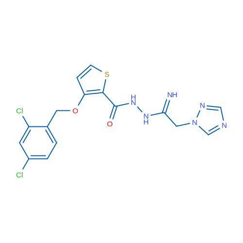 3-[(2,4-Dichlorophenyl)methoxy]-N'-[2-(1H-1,2,4-triazol-1-yl)ethanimidoyl]thiophene-2-carbohydrazide 1g
