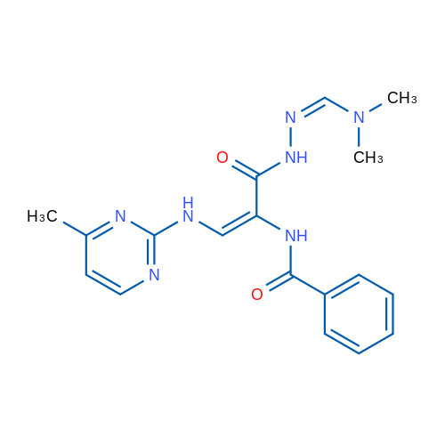N-[(1E)-1-{N'-[(1Z)-(dimethylamino)methylidene]hydrazinecarbonyl}-2-[(4-methylpyrimidin-2-yl)amino]eth-1-en-1-yl]benzamide 1g