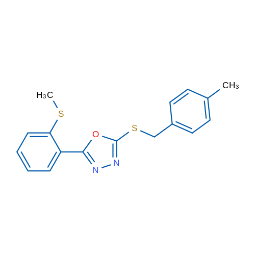 2-{[(4-methylphenyl)methyl]sulfanyl}-5-[2-(methylsulfanyl)phenyl]-1,3,4-oxadiazole 1g