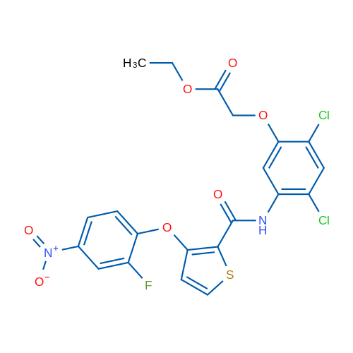 Ethyl 2-{2,4-dichloro-5-[3-(2-fluoro-4-nitrophenoxy)thiophene-2-amido]phenoxy}acetate 1g