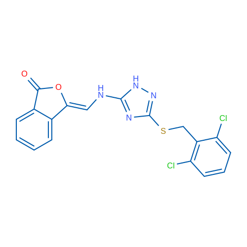(3Z)-3-{[(3-{[(2,6-dichlorophenyl)methyl]sulfanyl}-1H-1,2,4-triazol-5-yl)amino]methylidene}-1,3-dihydro-2-benzofuran-1-one 1g