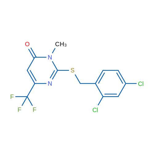 2-{[(2,4-dichlorophenyl)methyl]sulfanyl}-3-methyl-6-(trifluoromethyl)-3,4-dihydropyrimidin-4-one 1g