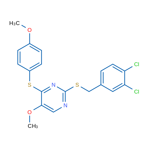 2-{[(3,4-dichlorophenyl)methyl]sulfanyl}-5-methoxy-4-[(4-methoxyphenyl)sulfanyl]pyrimidine 1g