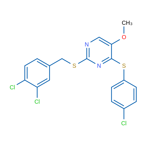 4-[(4-Chlorophenyl)sulfanyl]-2-{[(3,4-dichlorophenyl)methyl]sulfanyl}-5-methoxypyrimidine 1g