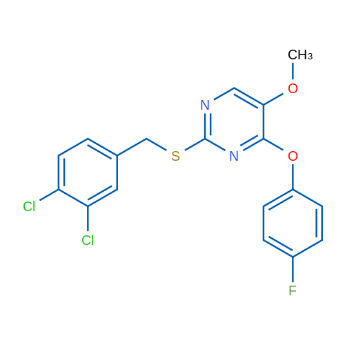 2-{[(3,4-dichlorophenyl)methyl]sulfanyl}-4-(4-fluorophenoxy)-5-methoxypyrimidine 1g