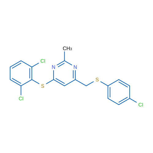 4-{[(4-chlorophenyl)sulfanyl]methyl}-6-[(2,6-dichlorophenyl)sulfanyl]-2-methylpyrimidine 1g