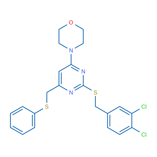 4-(2-{[(3,4-dichlorophenyl)methyl]sulfanyl}-6-[(phenylsulfanyl)methyl]pyrimidin-4-yl)morpholine 1g