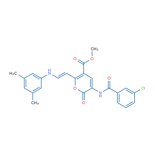 Methyl 3-(3-chlorobenzamido)-6-[(E)-2-[(3,5-dimethylphenyl)amino]ethenyl]-2-oxo-2H-pyran-5-carboxylate 1g