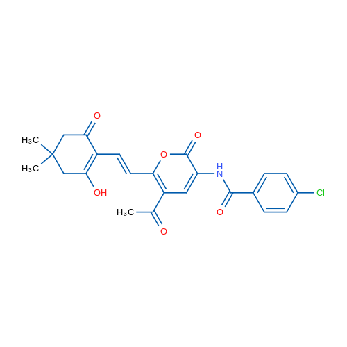 N-{5-acetyl-6-[(E)-2-(2-hydroxy-4,4-dimethyl-6-oxocyclohex-1-en-1-yl)ethenyl]-2-oxo-2H-pyran-3-yl}-4-chlorobenzamide 1g