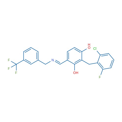 2-[(2-Chloro-6-fluorophenyl)methyl]-4-[(1E)-({[3-(trifluoromethyl)phenyl]methyl}imino)methyl]benzene-1,3-diol 1g